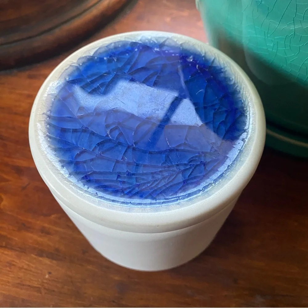 West Elm Blue Cracked Glass Ceramic Canister